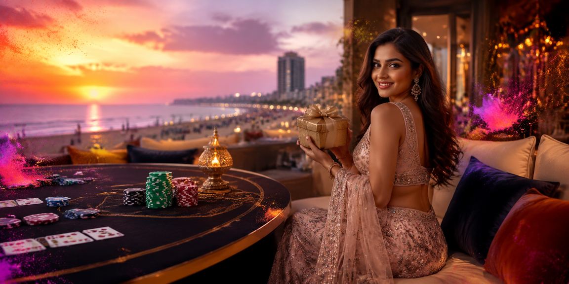 A vibrant casino poker game scene in Chennai during Holi festival